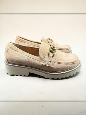 Hey Girl By Corky’s Literally Lug Sole Loafer Faux Suede Camel Chain Sz 6 New